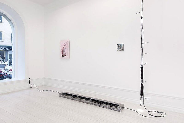 Left to right: Josh Tonsfeldt, Untitled, 2013; Ben Schumacher, Long Lines 33, 2013; Ben Schumacher, Untitled, 2012; Ben Schumacher, One Calorie as Good as Another/Epoch Defining Broadcast (green), 2013